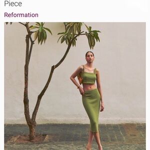 Reformation Open Max Knit Two Piece olive Green Skirt Set
